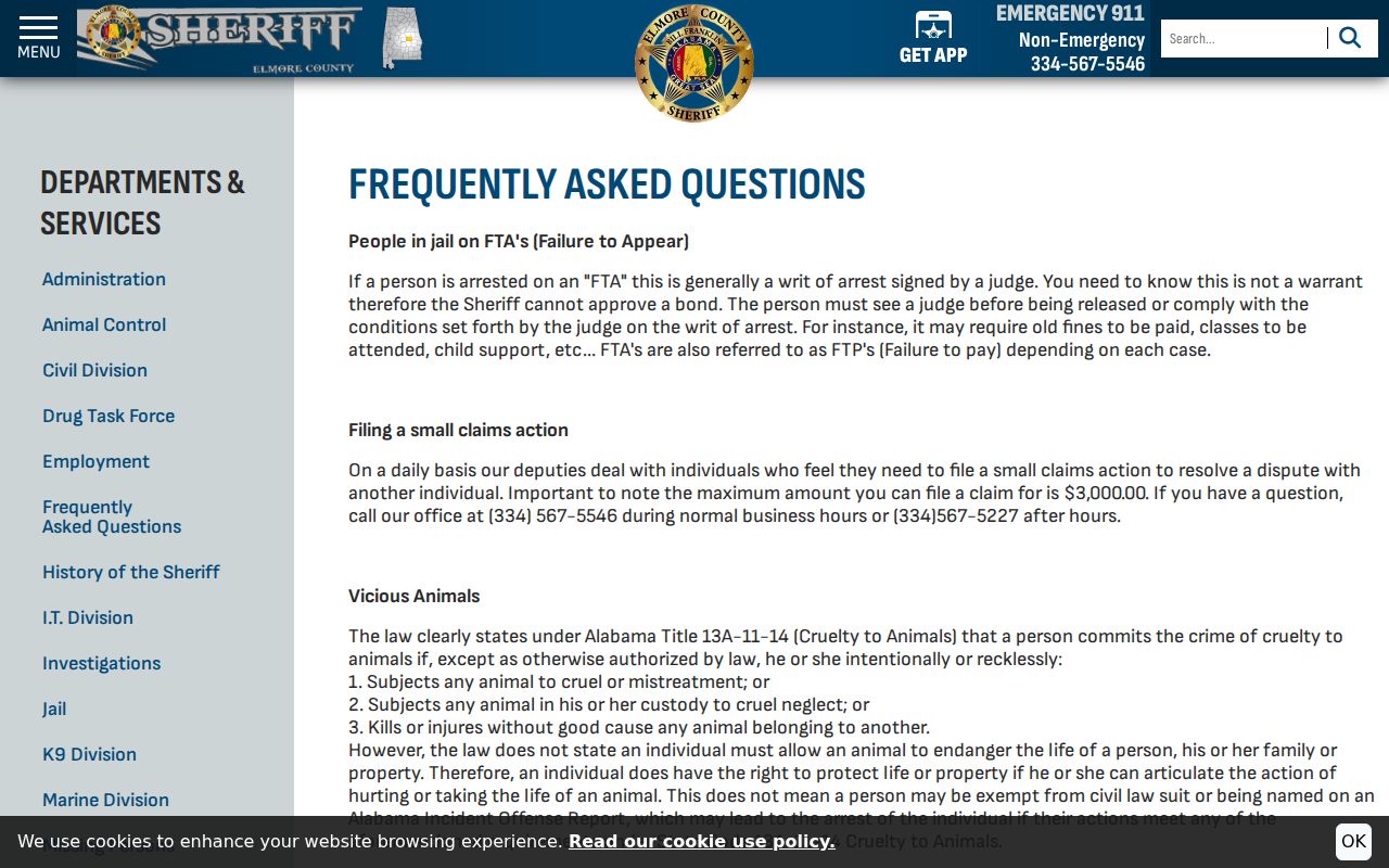 Elmore County Sheriff FAQ explaining a judge-signed FTA writ