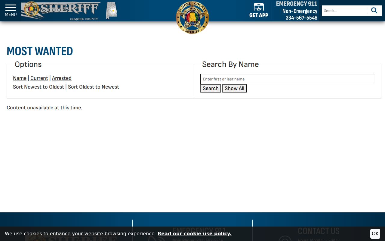 Elmore County Most Wanted official search interface without a republished roster